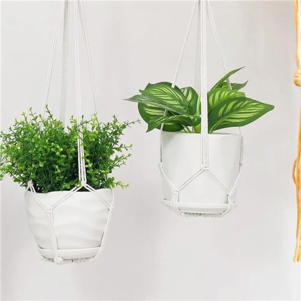 Macrame Plant Hanger Indoor Set of 2 with 2 S Hooks, Indoor Outdoor